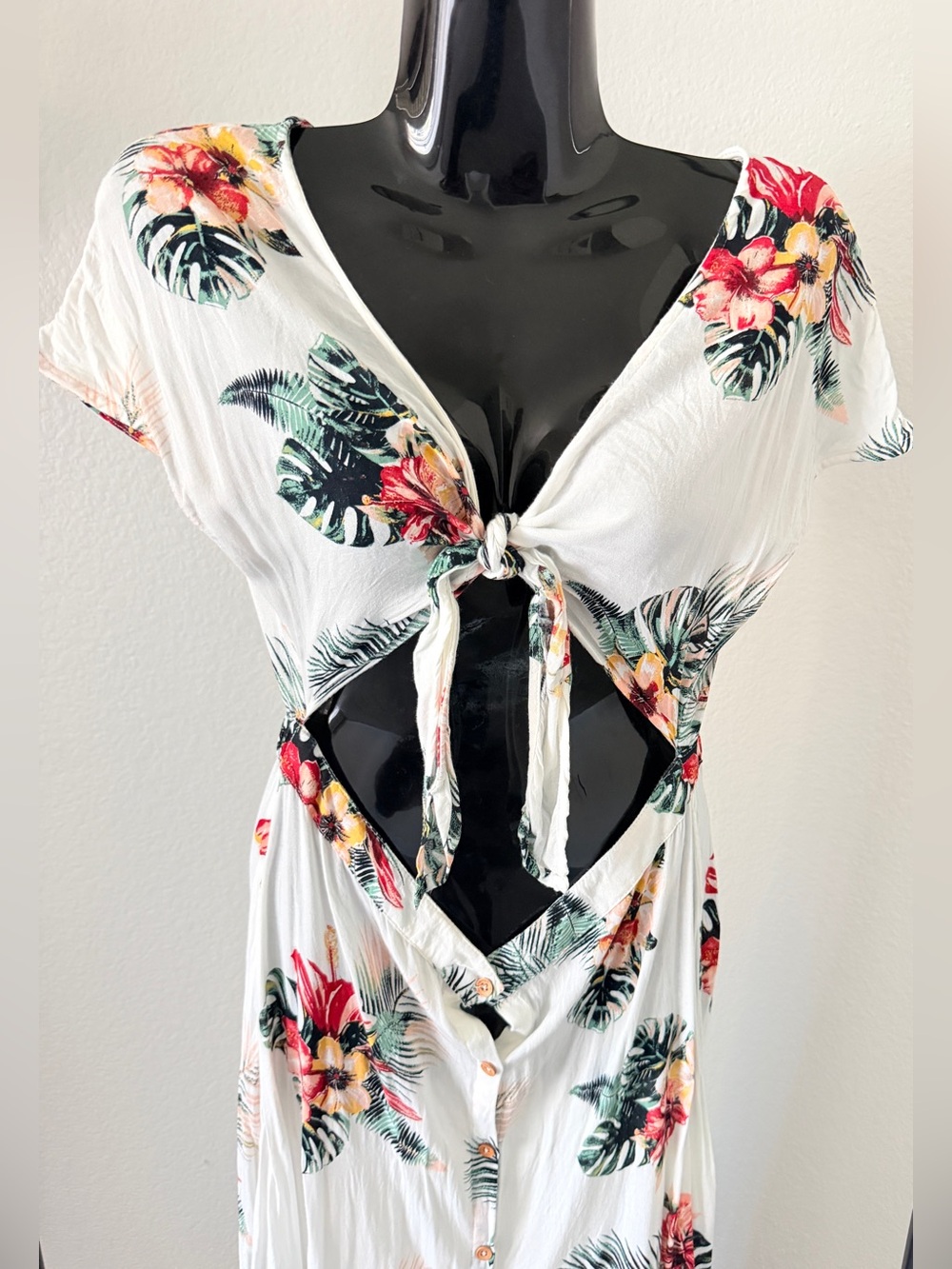 Roxy White Maxi Dress with Tropical Floral Print